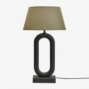 Lampa Stołowa Z Drewna Mango Tiberia Nizina Czarna & Sage Green Ø40 Cm Monaco - Sklum
