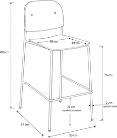 Hoker barowy z oparciem Ravio 75 cm, zielony szałwiowy