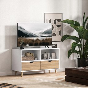 HOMCOM Szafka RTV z szufladami, Otwarci Półki, drewno, 99 x 39 x 58 cm, Biały