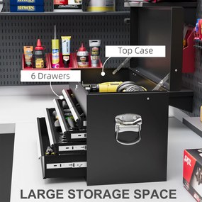 HOMCOM Skrzynka Narzędziowa z Zamkiem, 3 Szuflady, Obudowa Stalowa, 60x26x34cm, Czarna