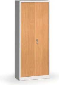 Szafy spawane z laminowanymi drzwiami, 1950 x 800 x 400 mm, RAL 7035/buk