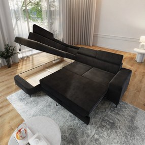Masseno Narożnik ALVORO z funkcją spania i pojemnikiem na pościel Narozniki L, Rozkładana sofa - Czarny, MONOLITH 95