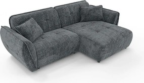 Ciemnoszary narożnik z tkaniny szenilowej (prawostronny/z szezlongiem) Nelia – Ropez