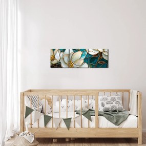 Obraz - Witraż z magnolią (z zegarem) (90x30 cm)