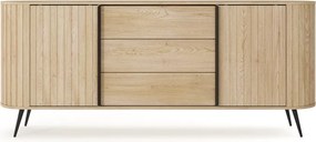 Komoda VILO 196 cm 2D3S Dąb Cremona – Nowoczesna z Ryflowanymi Frontami, Czarne Nogi