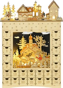 HOMCOM Kalendarz świąteczny do napełnienia, 24 szufladki z diodami LED, drewno naturalne, 36 x 9 x 52 cm | Aosom PL