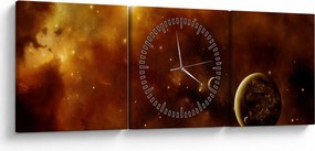 Obraz - Planety z mgławicą (z zegarem) (90x30 cm)