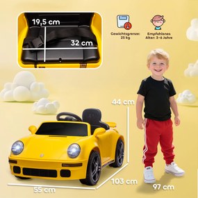 AIYAPLAY Elektryczne Auto Dziecięce, 12V z Zdalnym Sterowaniem, Miękki Start, MP3, LED, Klakson, Wskaźnik Energii, Żółty