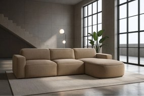 Narożnik w kształcie L zaokrąglony Cursal, tkanina Poso, Ciemnobeżowy, Prawy