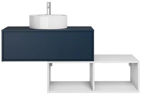 Szafka łazienkowa wisząca z okrągłą umywalką - 1 niebieska szuflada i 2 białe wnęki - 94 cm - TEANA II