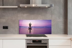 Szkło do Kuchni na Ścianę Kobieta Ćwicząca Jogę nad Morzem