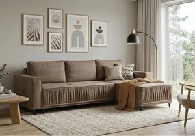 Elegancki narożnik prawostronny rozkładany VIKI 238x143cm, w tkaninie MONOLITH 15 brązowej