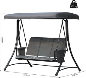 Outsunny Komfortowa Huśtawka Ogrodowa z Daszkiem 196x128x172cm z Kieszeniami | Aosom PL