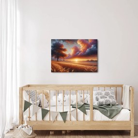 Obraz – Zachód słońca na polu (70x50 cm)