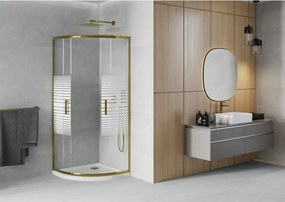 Mexen Rio kabina prysznicowa półokrągła 80 x 80 cm, białe pasy, złota + brodzik Flat, biały - 863-080-080-50-20-4110G