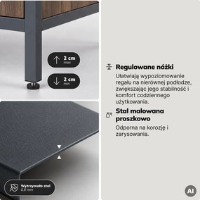 Regał z szufladami do biura, na segregatory i dokumenty, otwarte półki, metalowy, antracytowy/orzech, 800x2200x400 mm: ARIEL Eco Design