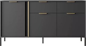 Komoda ZANTE II – elegancka komoda 3-drzwiowa z 2 szufladami w kolorze antracytowym ze złotymi detalami