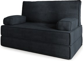 Masseno Sofa piankowa LADIA z funkcją spania, Kanapa z pianki do salonu, Bezmontażowa, Tkanina sztruksowa – Czarny POSO 135