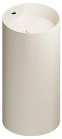 Umywalka z konglomeratu wolnostojąca okrągła beżowa błyszcząca 87 x 44 cm KALMI BEIGE GLOW z otworem na baterię : Podłączenie syfonu - Do ściany