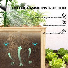 Outsunny Podwyższona drewniana grządka 152 x 77 x 77 cm Głęboka na zioła z otwartym dnem i prętami wzmacniającymi | Aosom PL