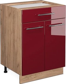 Szafka dolna do kuchni bordowa czerwień wysoki połysk 60x51.6x82 fame-line