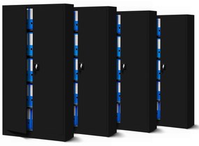 Zestaw 4x biurowa szafa metalowa na akta JAN H, 900 x 1950 x 400 mm, czarna