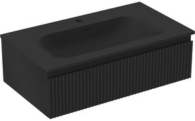 Mexen Rivel szafka łazienkowa 80 cm z umywalką Vela, 1 szuflada, ryflowana , czarna mat - 91A20-08023-1-BF71-W23M71