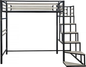 Łóżko piętrowe metalowe ze schodami "LENA" - 140 x 190 cm - Czarne