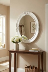 Białe Owalne Lustro W Rustykalnym Biały Połysk P6-L77