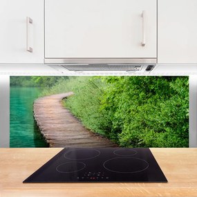 Panel Szklany Drewniany Mostek W Lesie