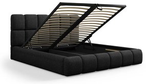 Czarne tapicerowane łóżko dwuosobowe ze schowkiem i stelażem 160x200 cm Bellis – Micadoni Home