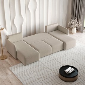 Masseno Narożnik NUBERO z funkcją spania i pojemnikiem na pościel Narozniki U, Rozkładana sofa - Beżowy, QUELLE 05