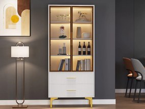 Witryna z 2 drzwiami szklanymi - LED-y - 70 x 35 x 150 cm - Płyta wiórowa - Biała