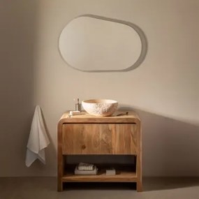 Zestaw Mebli Łazienkowych Z Drewna Vacry Akacja Brąz & Nieregularna Z Beż Cementu ↔︎40 Cm Fedro & Owalna Lampa - Sklum