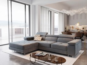 Masseno Narożnik ELMA z funkcją spania i pojemnikiem na pościel Narozniki L, Rozkładana sofa - Jasnoszary, MONOLITH 84