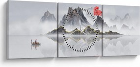 Obraz - Góry we mgle (z zegarem) (90x30 cm)