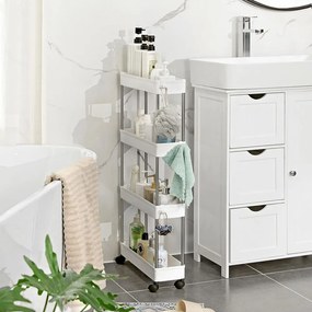 SongmicsHome Regał na kółkach SLIM, 4 poziomy, 13,5x40x86cm, biała
