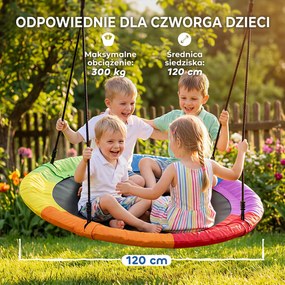 AIYAPLAY Huśtawka Gniazdowa Regulowana Ø 120 cm, Udźwig 300 kg, Dla Dzieci 3-8 lat, 120 x 120 x 180 cm, Wielokolorowa | Aosom PL