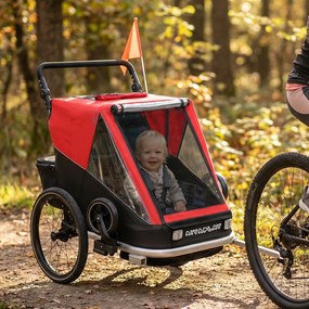 AIYAPLAY Przyczepka rowerowa dla dzieci, 2-osobowa, 2-w-1 składana przyczepka z regulowanym siedzeniem i pasami, Czerwona | Aosom PL