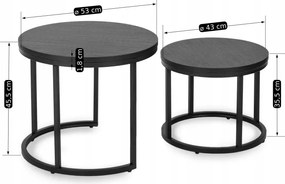 Zestaw Stolików Kawowych MANU 43 cm/53 cm Czarny Nowoczesny Loft