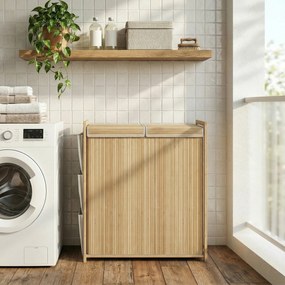 HOMCOM Bambusowy kosz na bieliznę z wyjmowanym workiem ze sznurkiem i bocznymi kieszeniami, 120L, naturalny | Aosom PL