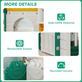 AIYAPLAY Zjeżdżalnia 7 w 1, plac zabaw do domu, ścianka wspinaczkowa, domek, tablica, kosz do koszykówki, 1-4 lata, tworzywo sztuczne, Żółty+Zielony