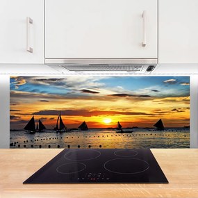 Panel Szklany do Kuchni Łodzie o Zachodzie Słońca