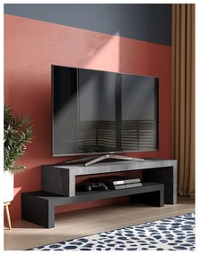 Podwójna czarna szafka pod TV z dekorem betonu TemaHome Cliff, 125x20 cm