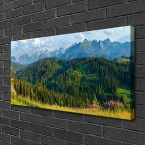 Obraz canvas Szczyty Gór w Gęstym Lesie