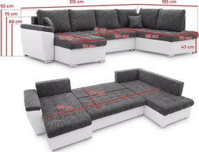 Narożnik Joris U z funkcją spania i pojemnikami – plecionka + ekoskóra, nowoczesny design