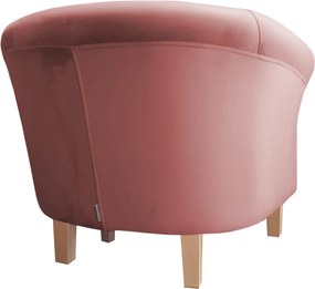 Fotel Milo tkanina Welur wygodny fotel tapicerowany do salonu i sypialni : Kolor nogi - Drewno, Kolor tkaniny - VELVET - MG58, Wysokość nogi - 15 cm