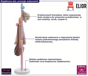 Oryginalny różowy wieszak stojący na ubrania - Larion