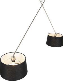 Stalowa lampa wisząca z abażurami z lnu czarna 35 cm 2-światłowa - Blitz