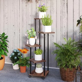 Outsunny Stojak na Kwiaty z 5 Półkami, Pięcioetapowy Stojak na Rośliny, Design Przestawny, Łatwy do Przemieszczenia, Drewno, Stal